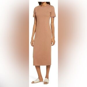 Chic Tan Ribbed Midi Dress